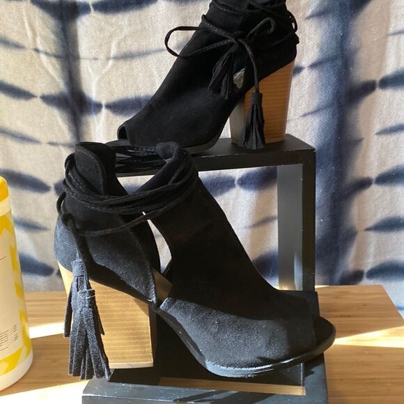Qupid black suede man made material with ankle tie - Picture 1 of 5